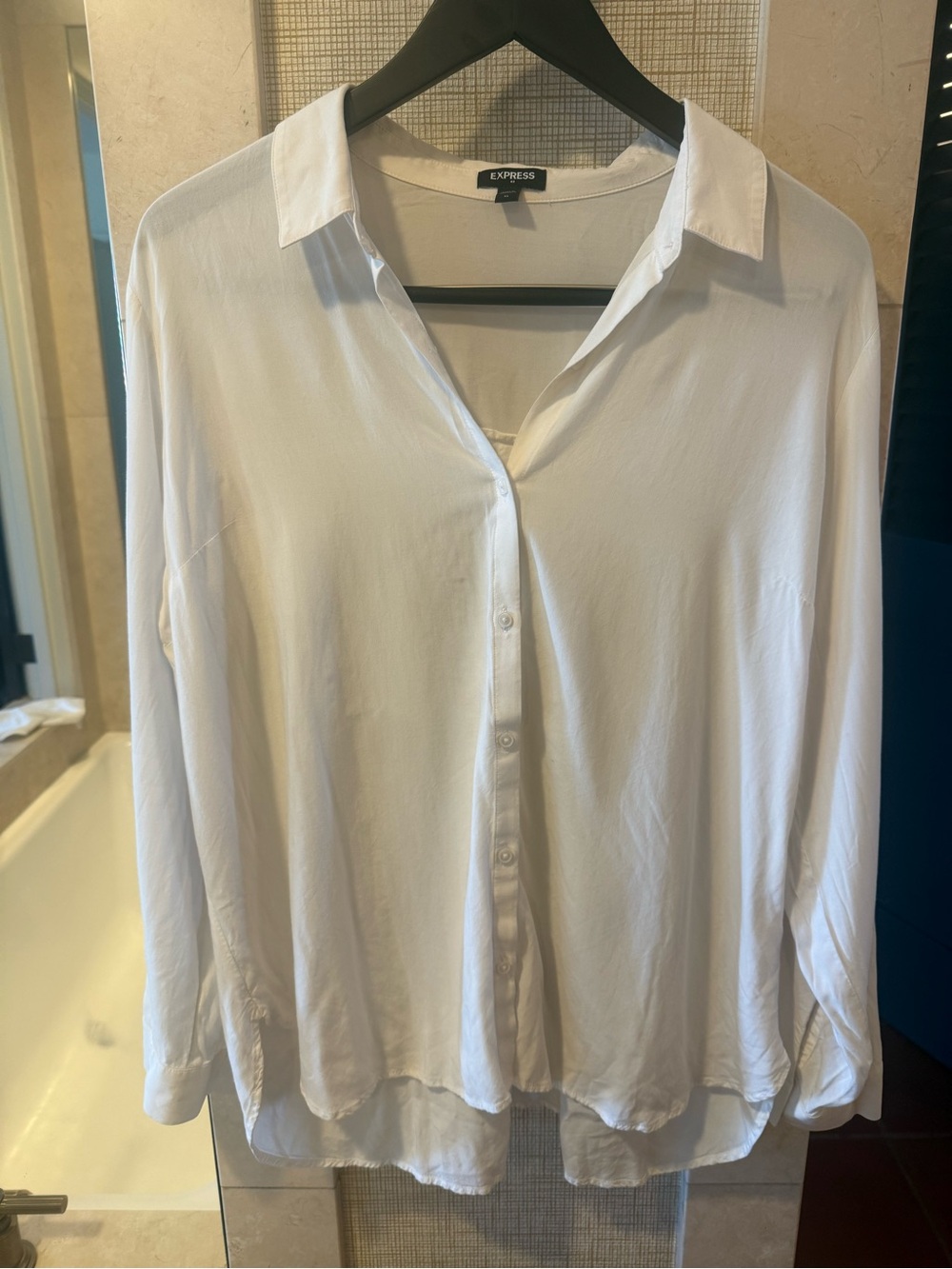 Express White Soft Rayon Relaxed Button Down Shirt XL